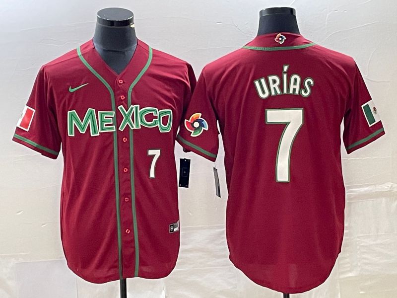 Men 2023 World Cub Mexico #7 Urias Red white Nike MLB Jersey1